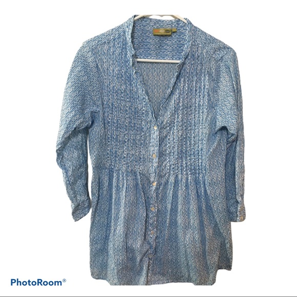 Rock Flower Paper Pintuck Button Down Top Swim - Picture 1 of 5